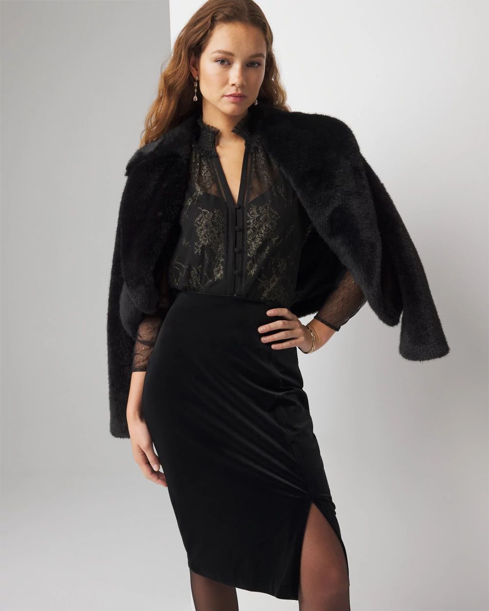 Women s Faux Fur Coat in Black Size XL White House Black Market